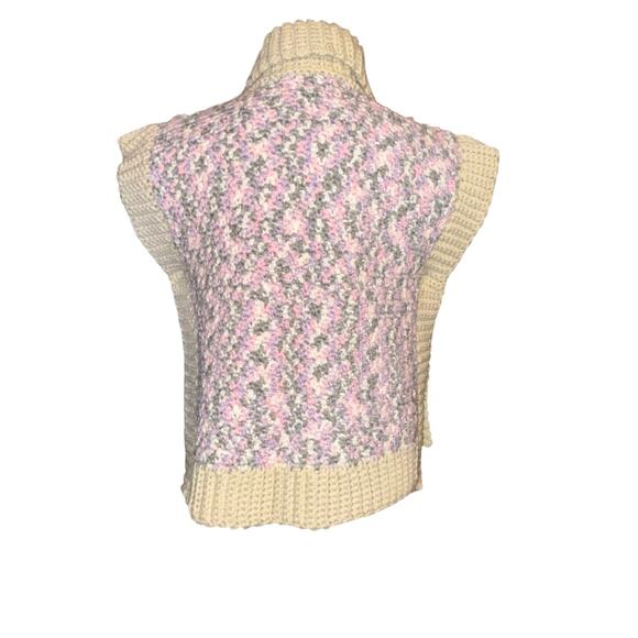 Hand Knit Multicolor Turtleneck Open Sides Poncho Vest Imagine Buttons S/M - Picture 5 of 9
